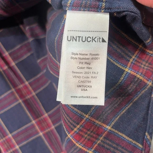 Untuckit Shirt Mens Medium Blue Red Plaid Rosato Button Up Casual Long Sleeve - Picture 6 of 7